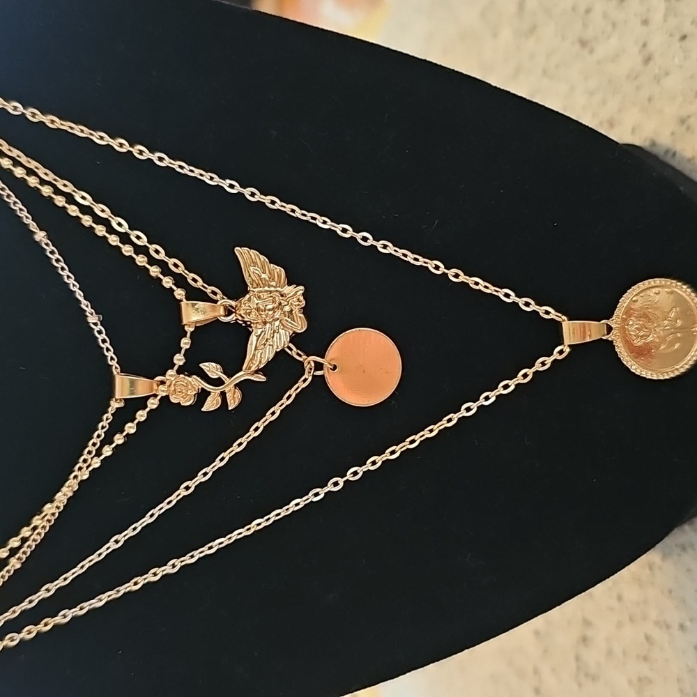 Gold Layered Necklace Fashion Jewelry Set View 6